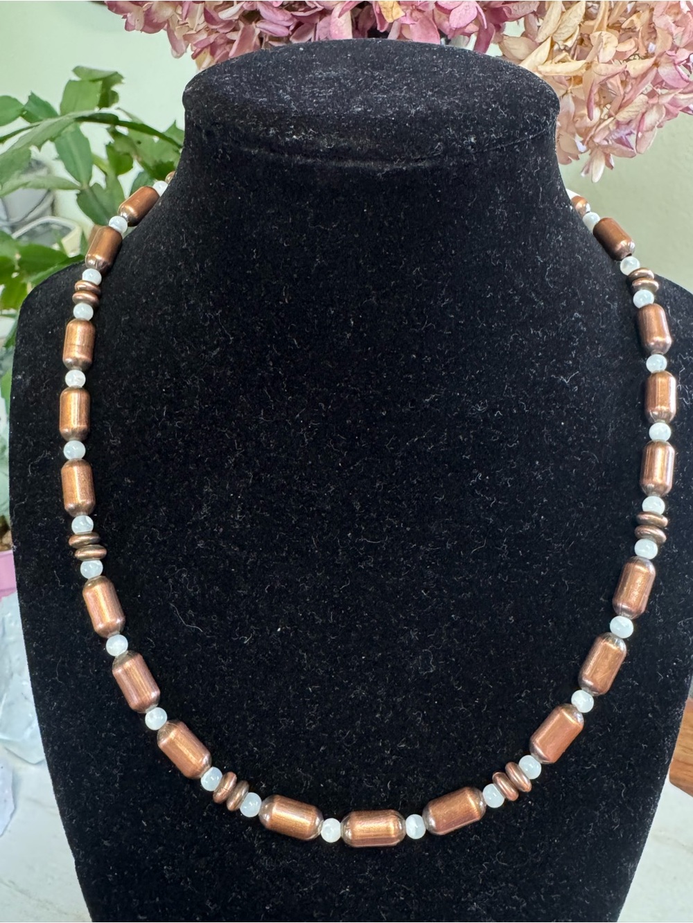 18” Handcrafted Copper & Mother of Pearl Bead Necklace
